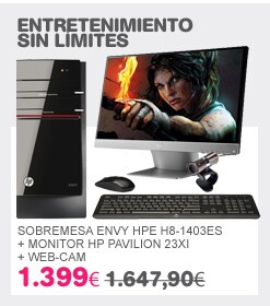 Lote Envy HPE H8-1403es + Monitor X2301 + REGALO Web-cam HP HD4110