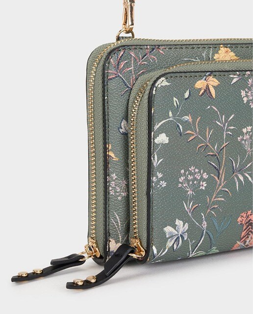 Cartera de mujer Parfois en kaki con estampado floral Cartera de mujer Parfois en kaki con estampado floral