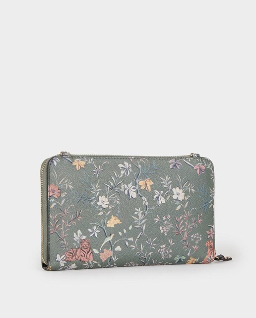 Cartera de mujer Parfois en kaki con estampado floral Cartera de mujer Parfois en kaki con estampado floral