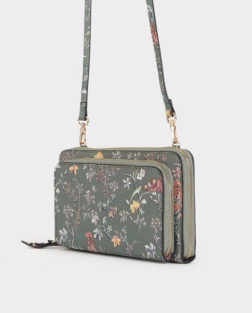 Cartera de mujer Parfois en kaki con estampado floral Cartera de mujer Parfois en kaki con estampado floral