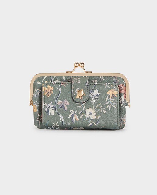 Cartera de mujer Parfois en kaki con estampado floral Cartera de mujer Parfois en kaki con estampado floral