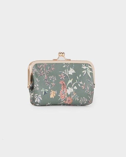 Cartera de mujer Parfois en kaki con estampado floral Cartera de mujer Parfois en kaki con estampado floral