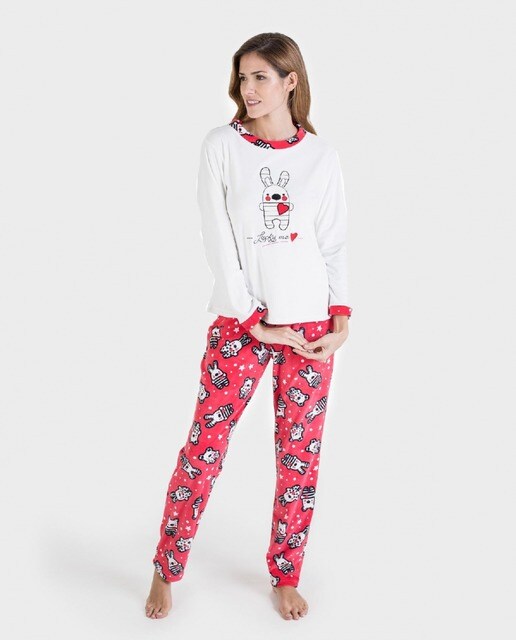 Mini kitten Pijama de Mujer de 3 Piezas con Algodon de Color Camiseta de Manga Larga con Estampado de Lunares y Pantalon Largo con Bata Elegante