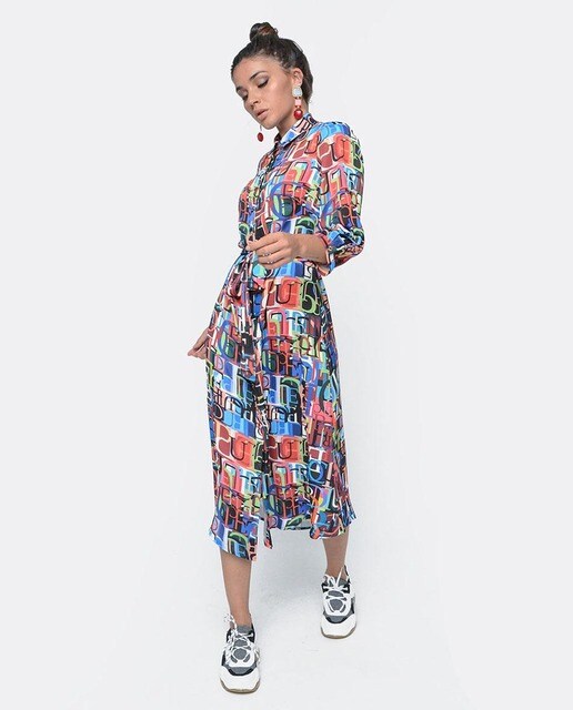 Vestido de mujer multicolor de media manga Vestido de mujer multicolor de media manga