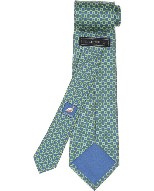 Corbata de seda en color amarilla con estampado de circulos encadenados Corbata de seda en color amarilla con estampado de circulos encadenados