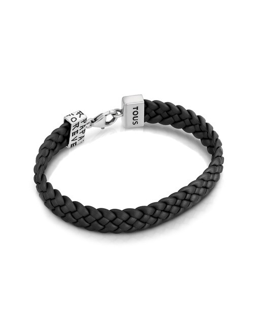 Tous Pulseras Pulsera TOUS Hombre Cuero Negro Trenzado Con