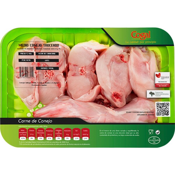 Comprar Medio Conejo Troceado Peso Aproximado Bandeja 600 G COGAL