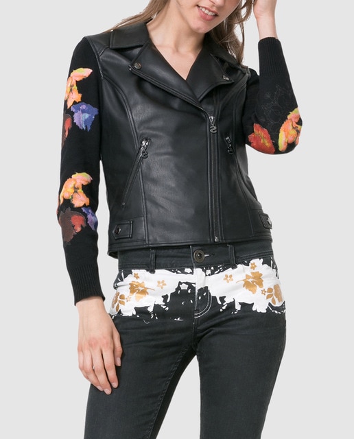 Desigual Women S Biker Jacket With Knit Sleeves