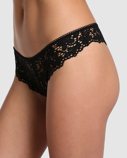 Tanga Sexy De Mujer Dkny De Microfibra En Encaje Floral Negro Dkny