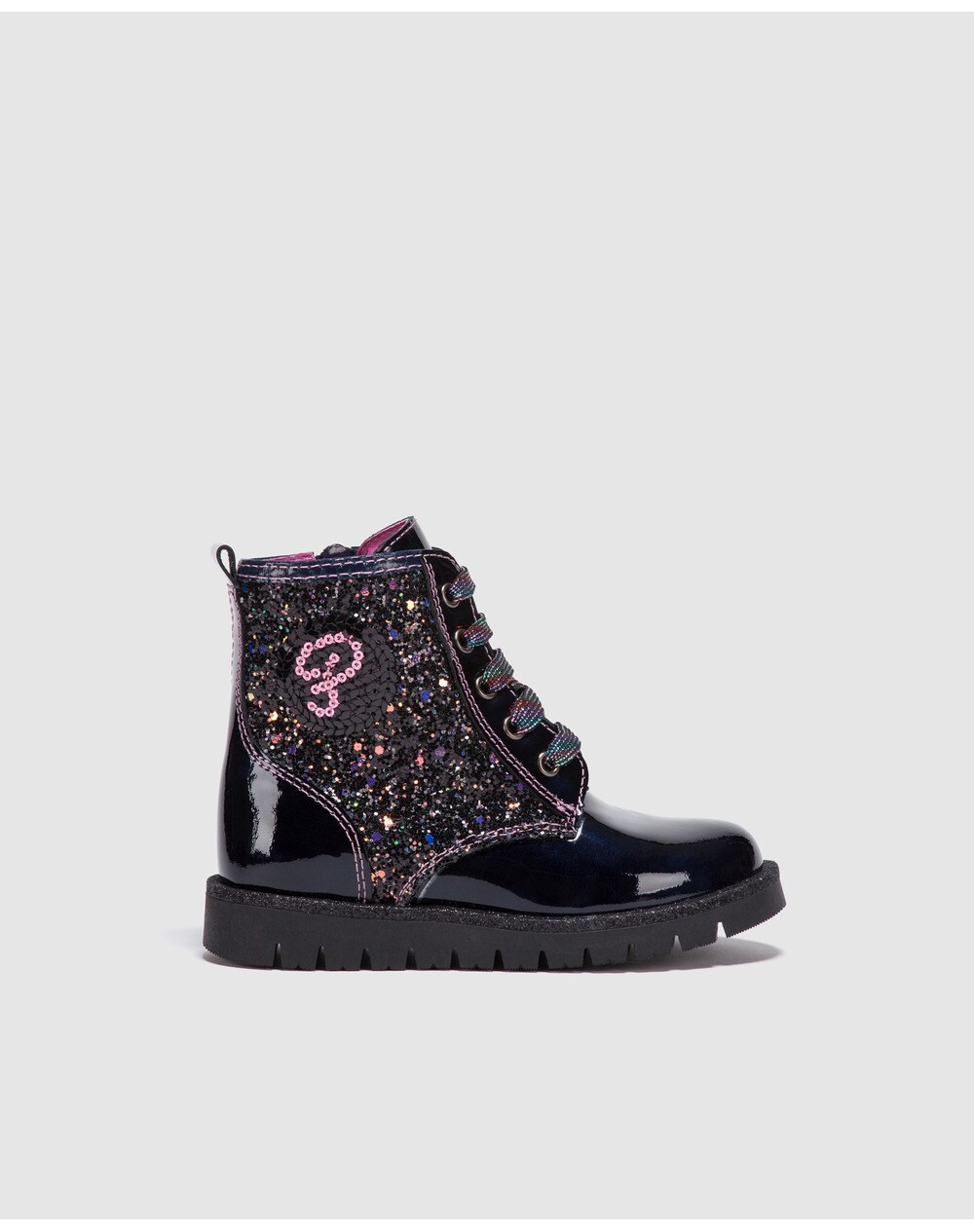 Pablosky girls' navy blue lace-up boots, Navy blue. thumbnail