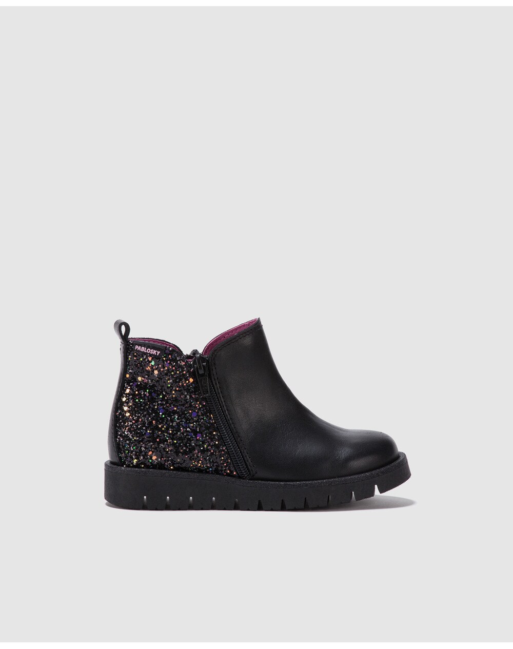 Pablosky girls' black ankle boots with side elastics, Black. thumbnail