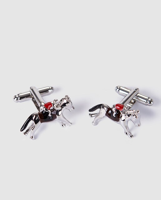Botões de punho de homem metálicos com motivo de cavalos em prateado