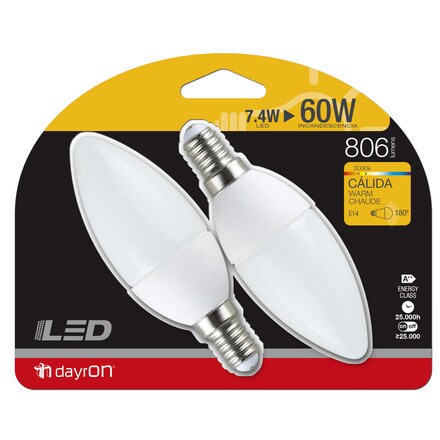 Image of Bombilla Led Vela E14 7,4w 806 Lm (x2) 001301404776