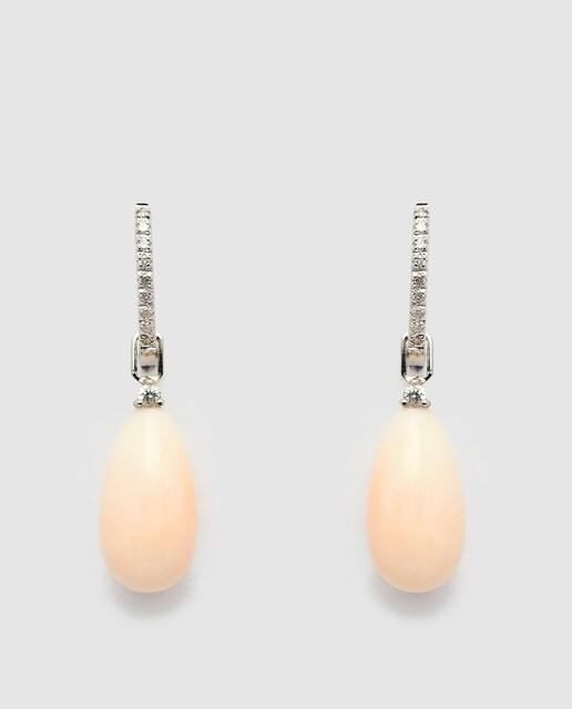 Pendientes El Corte Inglés My Wedding desmontables en oro con diamantes y pera de coral Pendientes El Corte Inglés My Wedding desmontables en oro con diamantes y pera de coral
