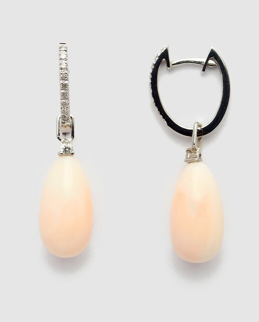 Pendientes El Corte Inglés My Wedding desmontables en oro con diamantes y pera de coral Pendientes El Corte Inglés My Wedding desmontables en oro con diamantes y pera de coral