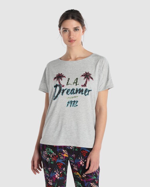 Camisetas Elogy Mujer · Moda · El Corte Inglés Camiseta de mujer Elogy con manga corta y lentejuelas