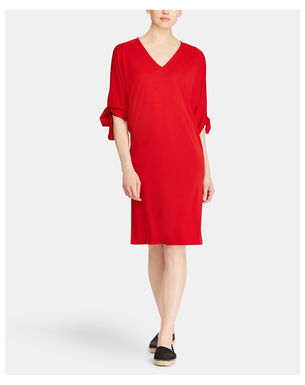 Lauren Ralph Lauren women's V-neck dress with tied sleeves, Red. thumbnail
