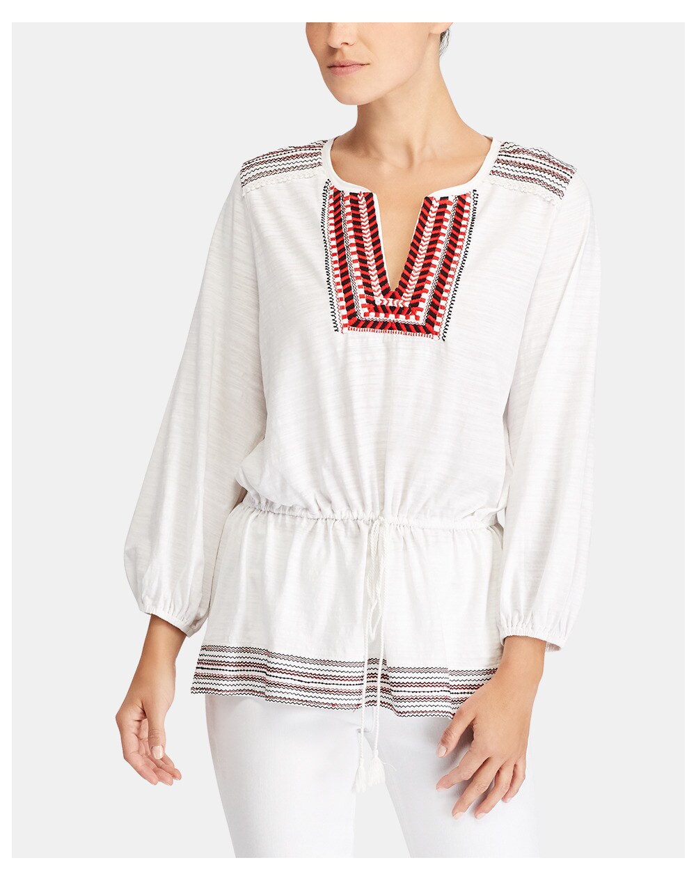 Lauren Ralph Lauren women's embroidered dress with ruching at the waist, White. thumbnail