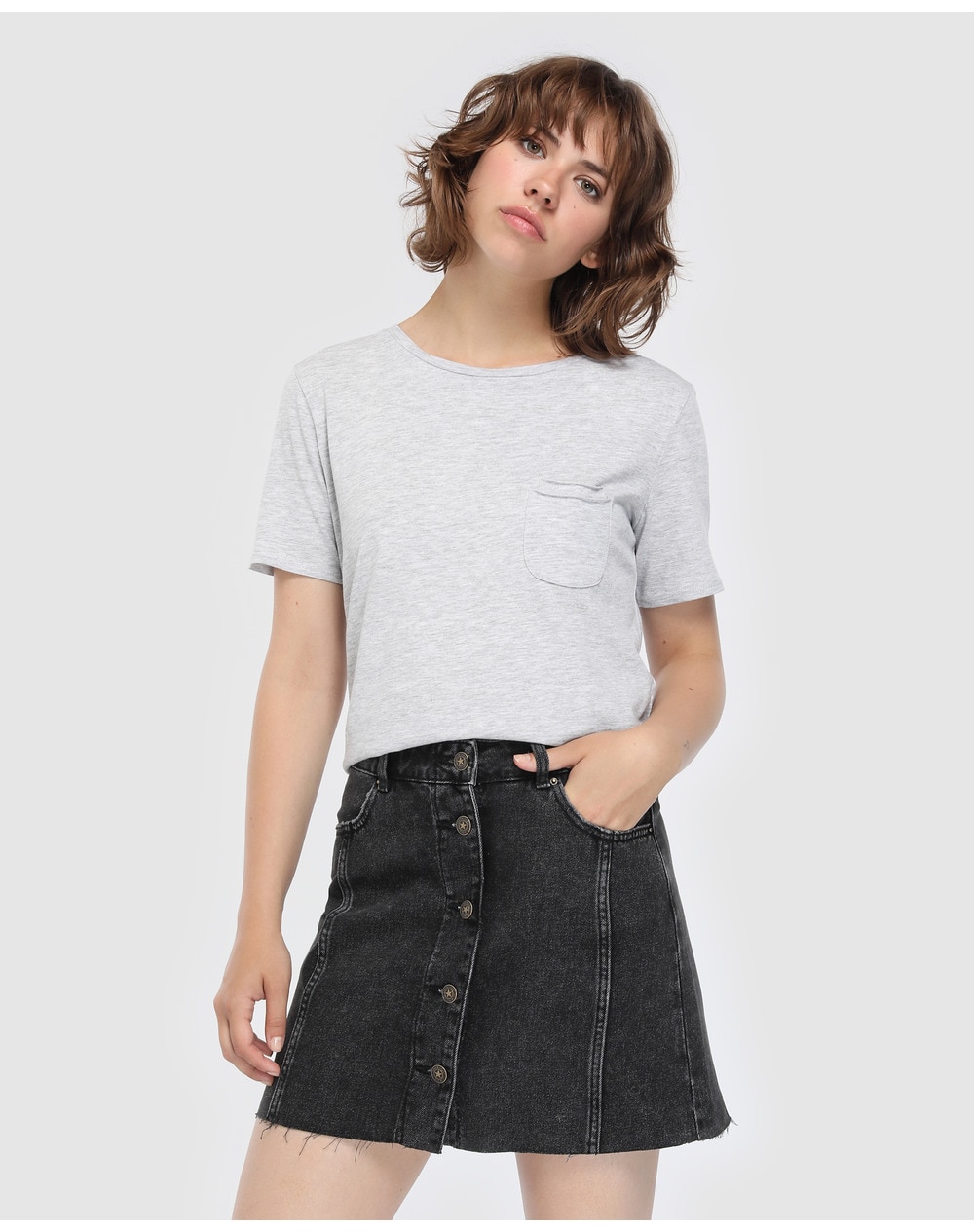 Green Coast women's denim skirt with front buttons, Black. thumbnail