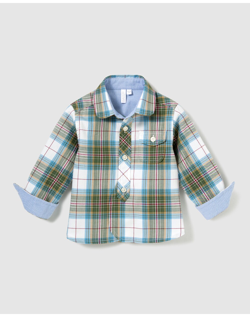 Bass 10 baby boys' blue and green checked shirt, Multicoloured. thumbnail