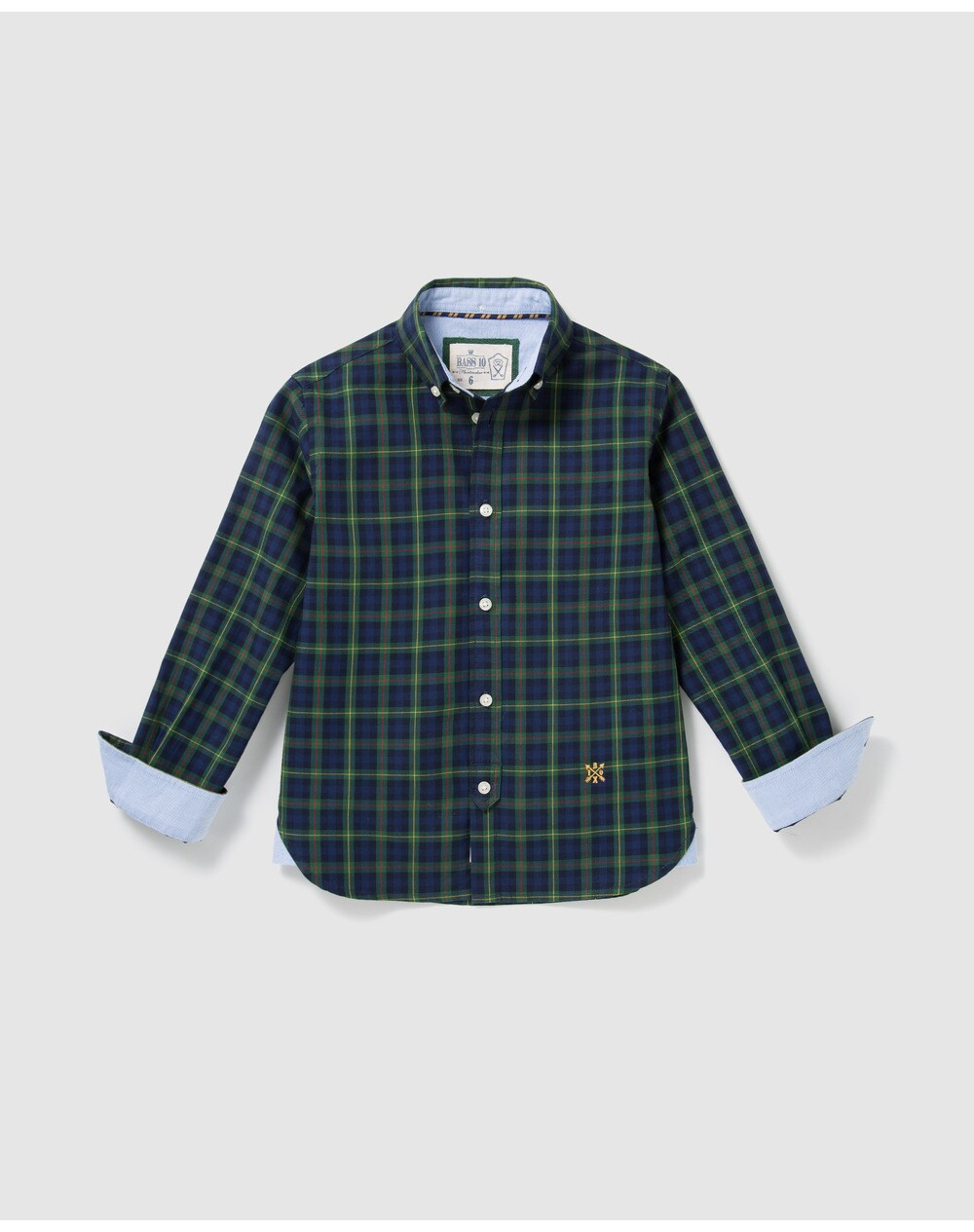 Bass 10 boys' blue and green checked shirt, Navy blue. thumbnail