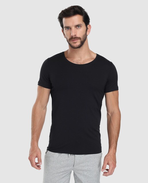 Camisola interior de homem Hanro preta de manga curta