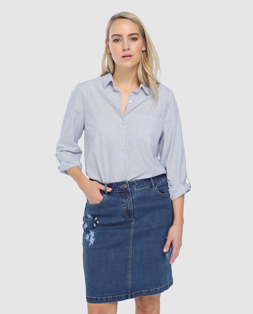 couchel womens plus size denim skirt with embroidered flowers