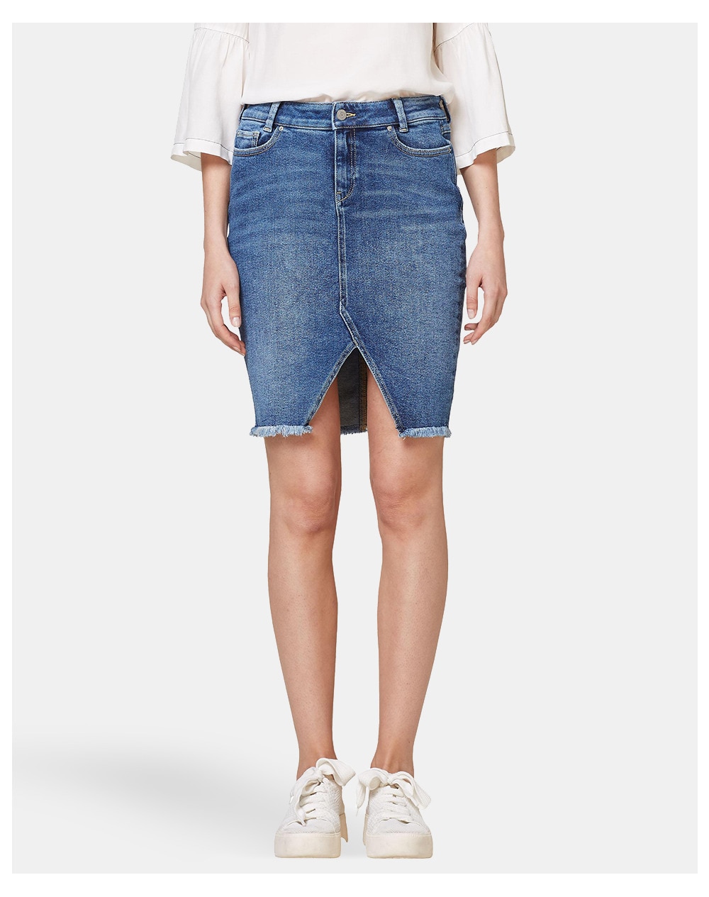 Esprit women's denim skirt with frayed hem, Blue. thumbnail
