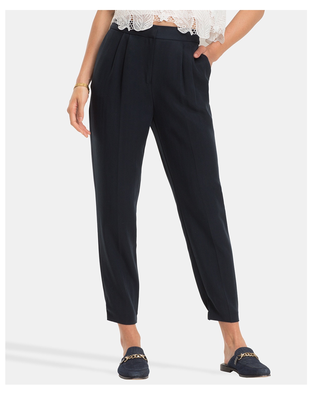 Tommy Hilfiger women's navy blue straight trousers, Navy blue. thumbnail