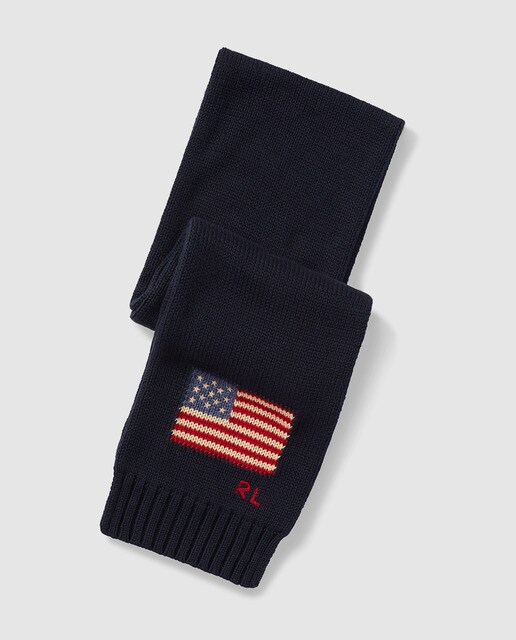 Cachecol de menino Polo Ralph Lauren azul-marinho com bandeira Cachecol de menino Polo Ralph Lauren azul-marinho com bandeira