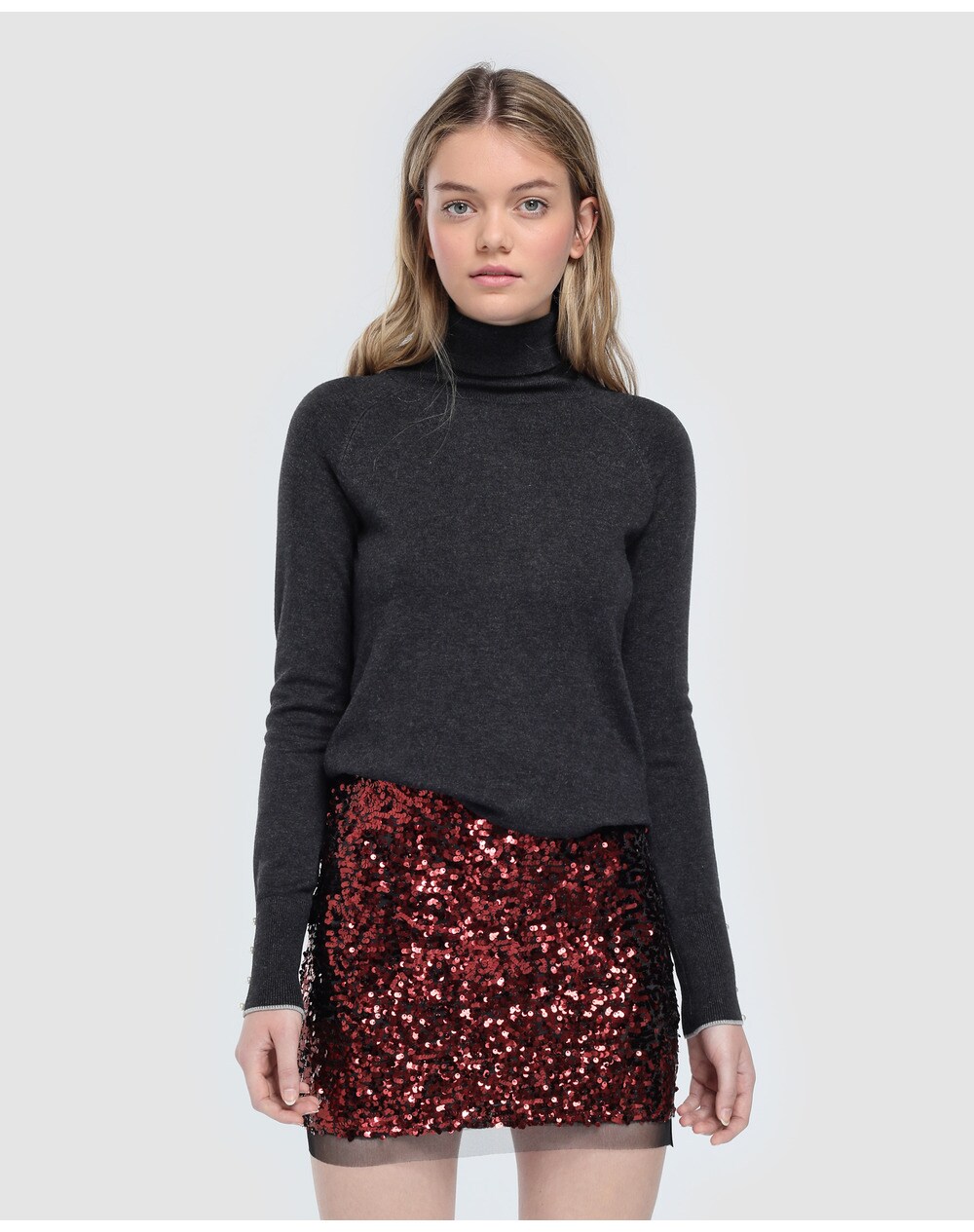 Easy Wear women's sequinned skirt with tulle, Burgundy. thumbnail