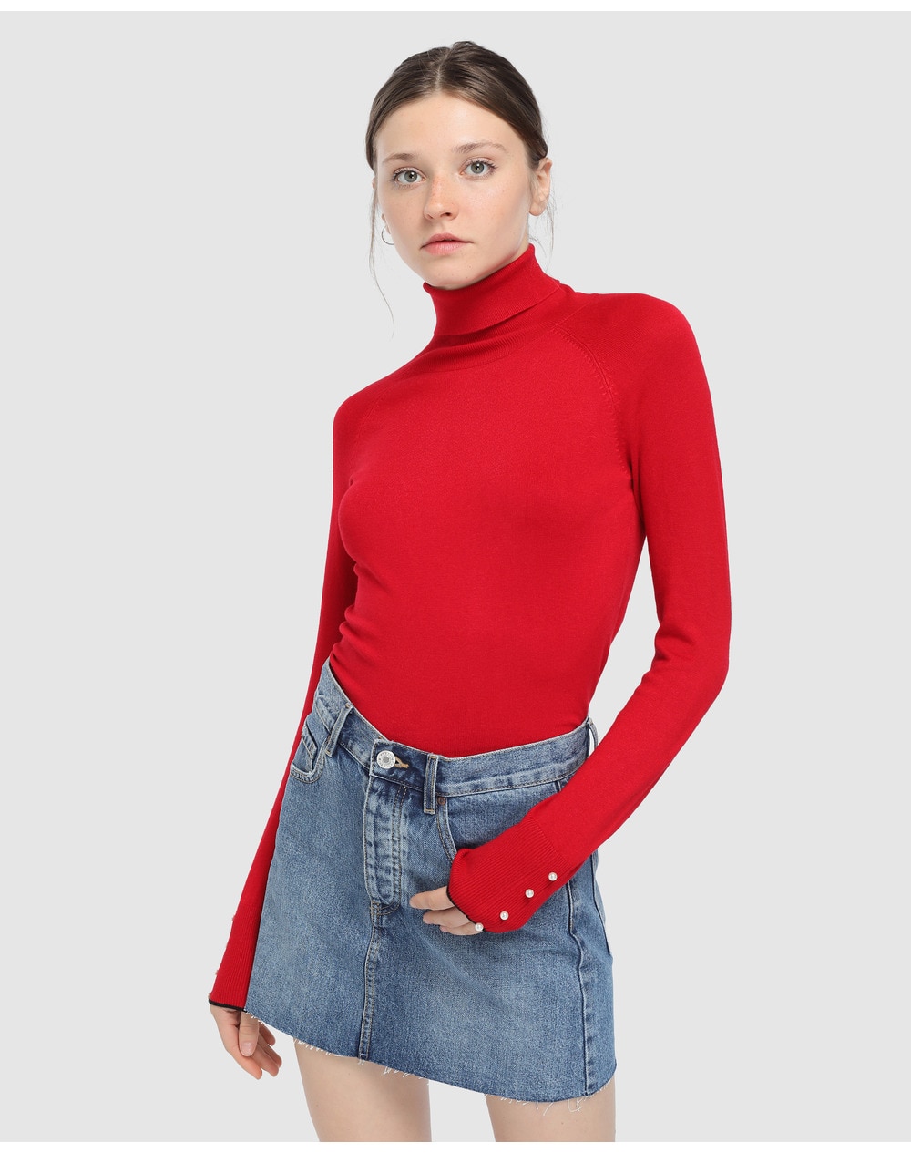 Easy Wear women's denim skirt with frayed hem, Blue. thumbnail