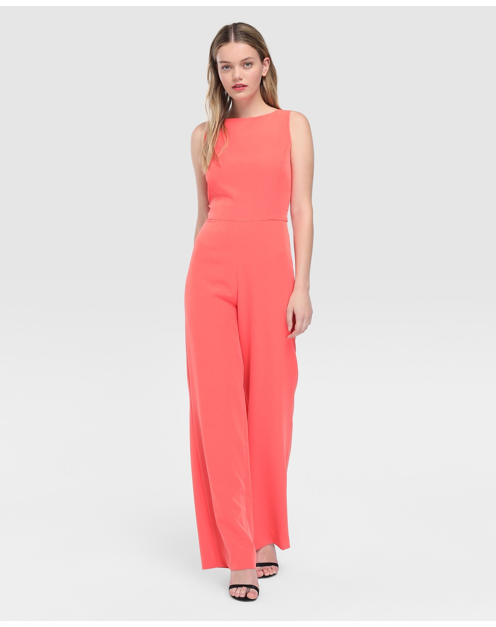 Green Coast women's jumpsuit with back vent and frill, Coral. thumbnail