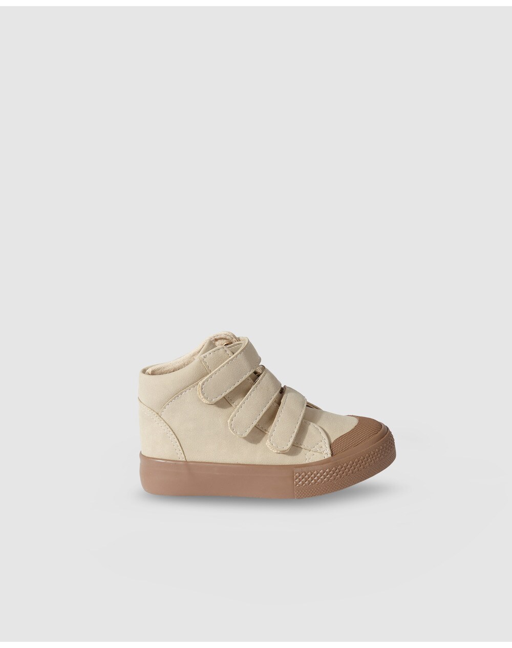 OTS baby's beige boots with triple adhesive strap, Beige. thumbnail