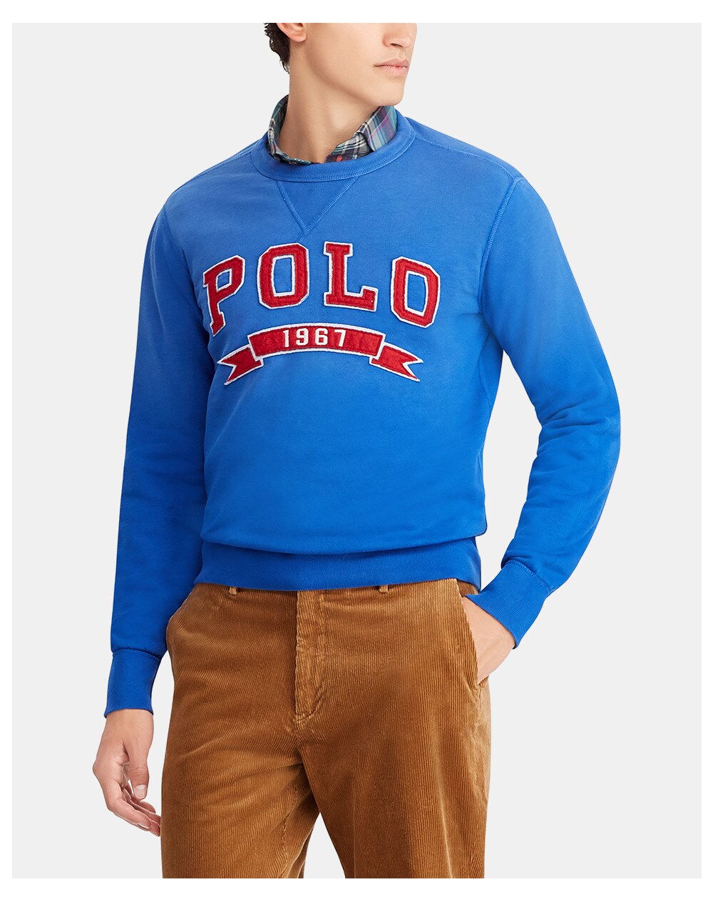Polo Ralph Lauren men's blue sweatshirt with a round neck, Blue. thumbnail