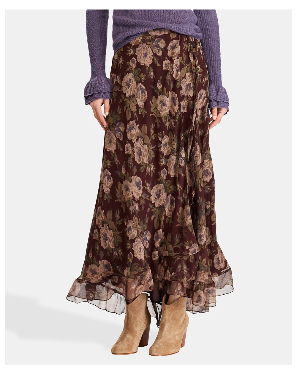 Polo Ralph Lauren women's floral silk skirt, Maroon. thumbnail