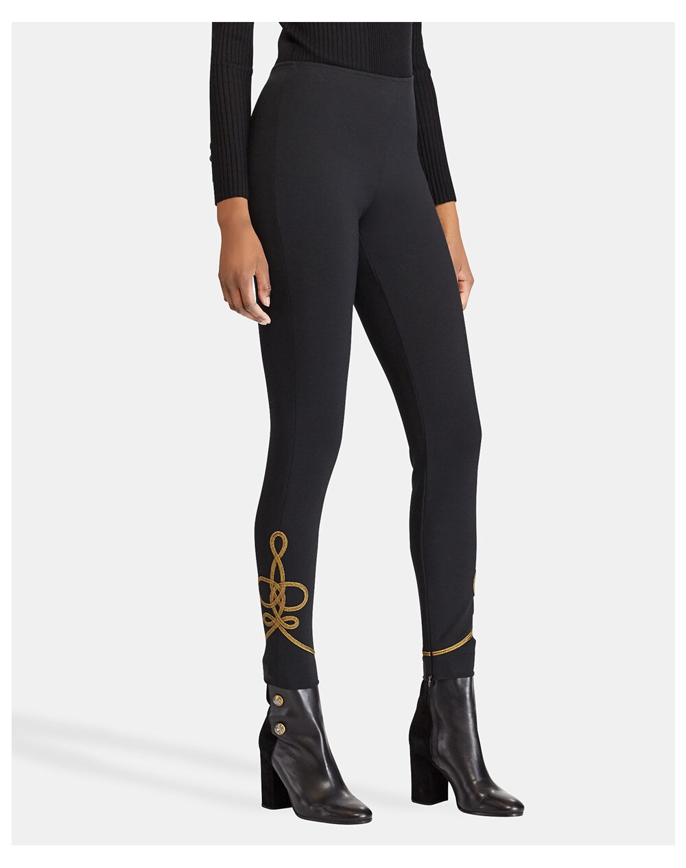 Polo Ralph Lauren women's skinny trousers with golden strips, Black. thumbnail