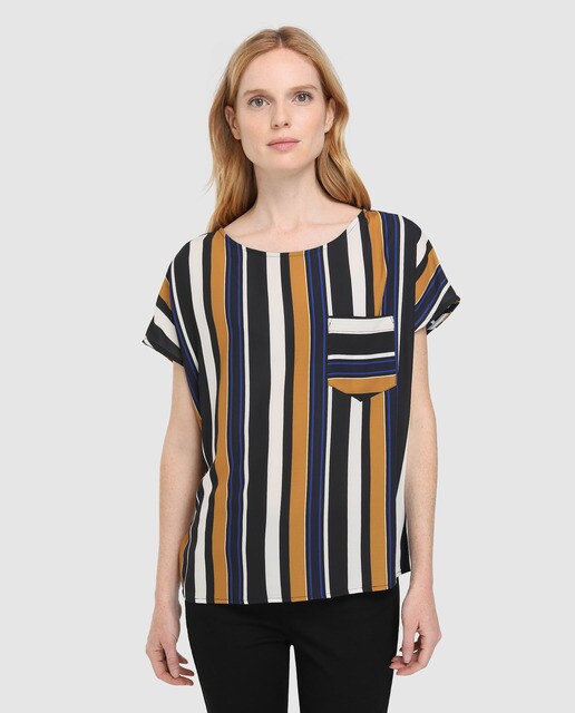 Camiseta De Rayas Object Bolsillo Mujer Con SgSqrRw
