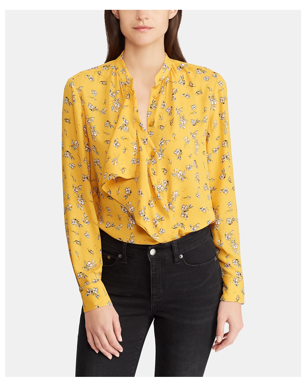 Lauren Ralph Lauren women's floral print dress with frill, Yellow. thumbnail