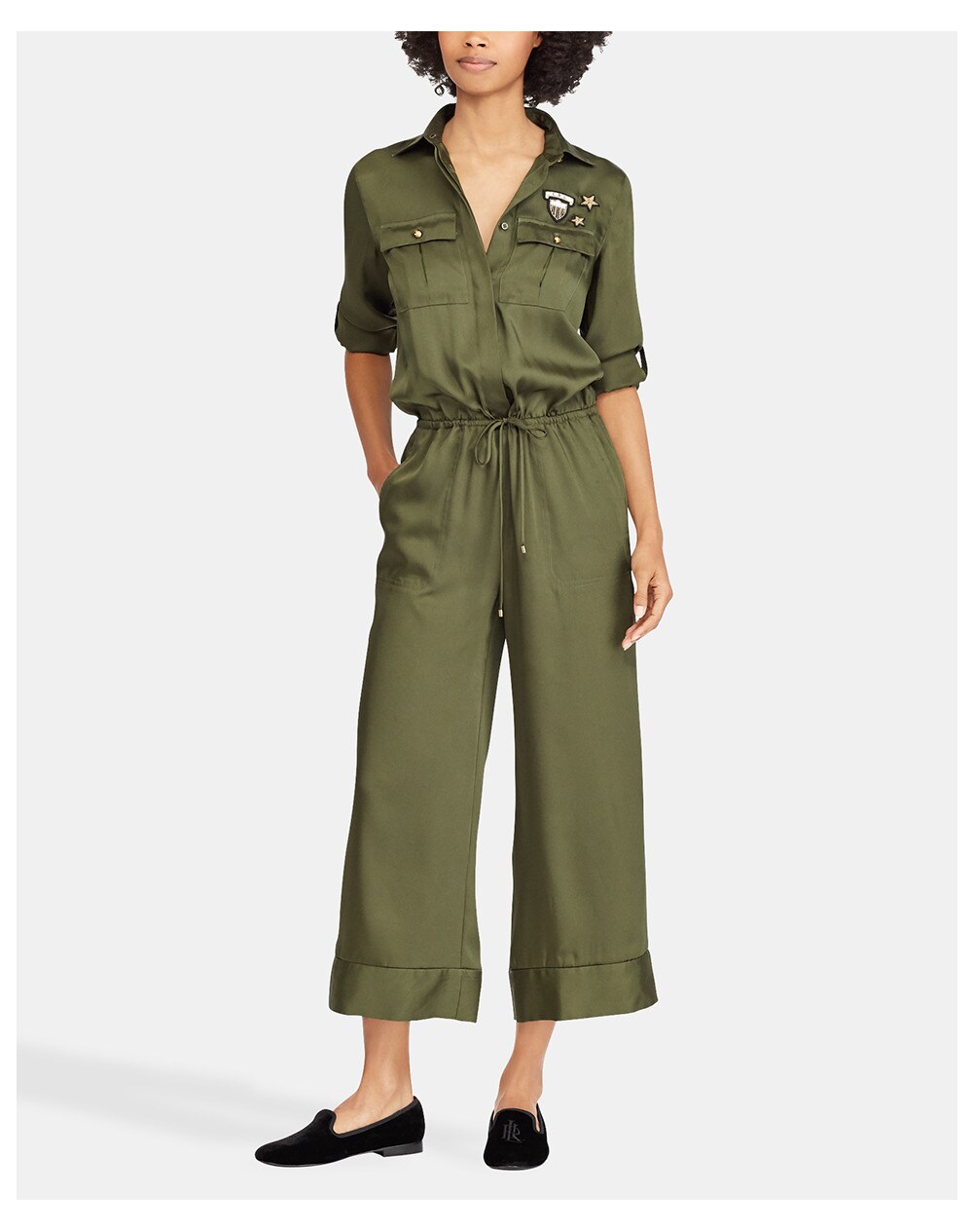 Lauren Ralph Lauren women's khaki jumpsuit with decorative patches, Khaki. thumbnail