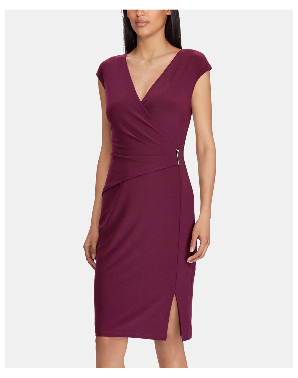 Lauren Ralph Lauren women's wrap dress with metallic appliqué, Purple. thumbnail
