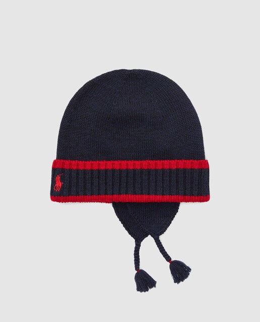 Gorro de menino Polo Ralph Lauren azul-marinho com orelheira Gorro de menino Polo Ralph Lauren azul-marinho com orelheira