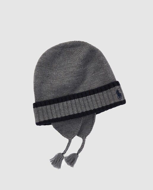 Gorro de menino Polo Ralph Lauren cinzento com orelheiras Gorro de menino Polo Ralph Lauren cinzento com orelheiras