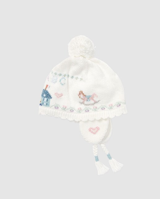 Gorro de bebé menina Polo Ralph Lauren cru com pompom Gorro de bebé menina Polo Ralph Lauren cru com pompom