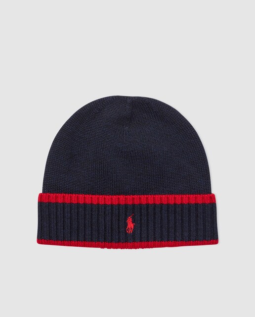 Gorro de menino Polo Ralph Lauren azul-marinho com logótipo Gorro de menino Polo Ralph Lauren azul-marinho com logótipo