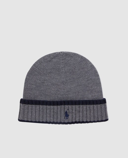 Gorro de menino Polo Ralph Lauren cinzenta com logótipo Gorro de menino Polo Ralph Lauren cinzenta com logótipo