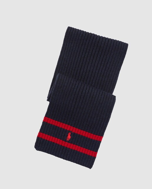 Cachecol de menino Polo Ralph Lauren azul-marinho com logótipo Cachecol de menino Polo Ralph Lauren azul-marinho com logótipo