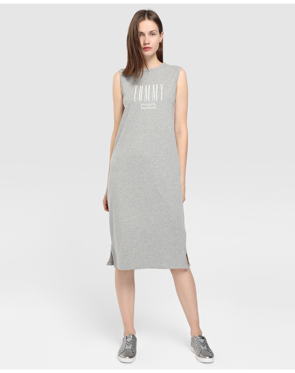 Tommy Jeans women's midi dress with logo, Grey. thumbnail