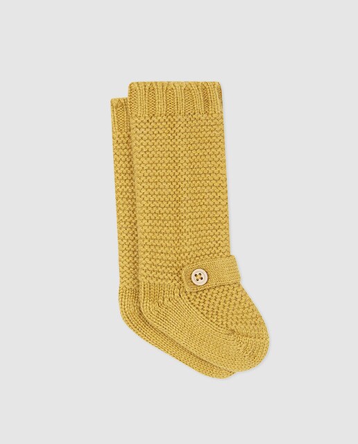 Botas de tricot de bebés Gocco altas de cor mostarda Botas de tricot de bebés Gocco altas de cor mostarda