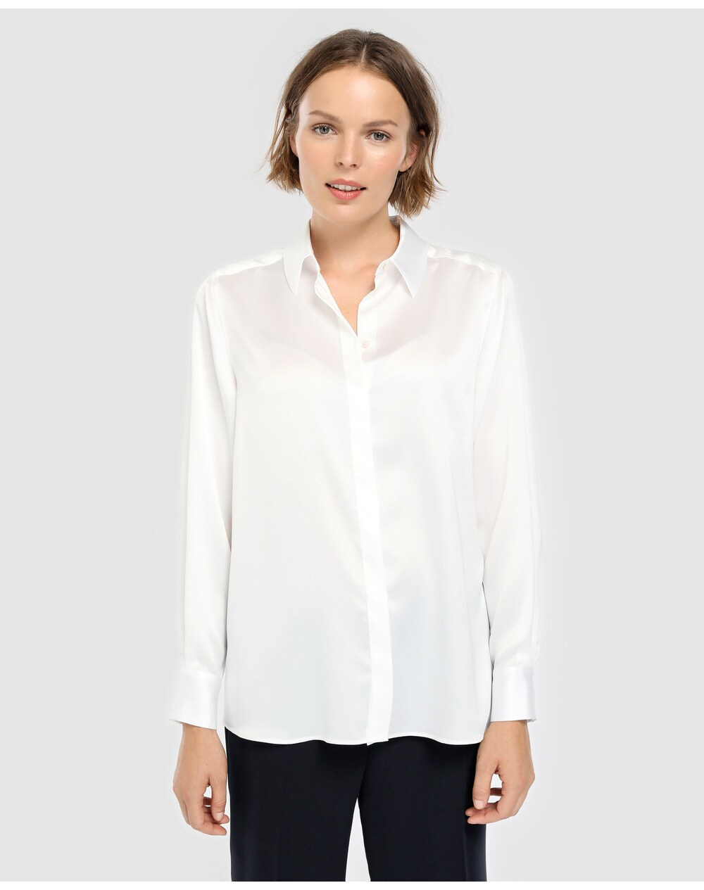 El Corte Inglés Woman women's satin blouse with a shirt collar, White. thumbnail